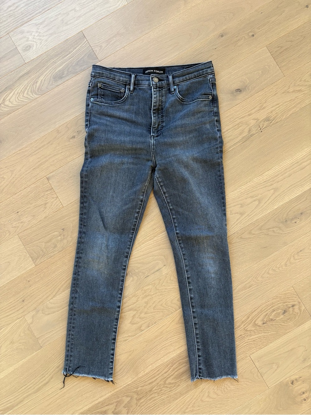 Denim Forum High-Rise Slim Jeans in Washed Black